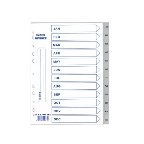 Jan-Dec ( Grey ) Colour Index Plastic Divder